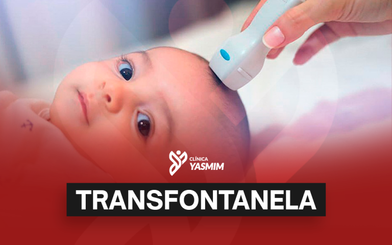 a imagem mostra um bebê sendo examinado por um ultrassom tranfontanelar